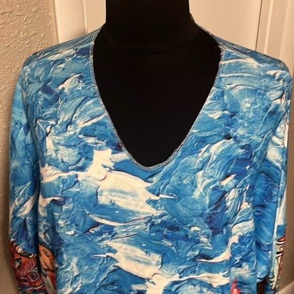 Boxy cut Italy print blouse vneck raglan sleeve NWT - Picture 2 of 8